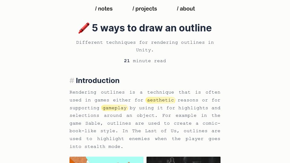 Screenshot of ameye.dev: How to draw an outline in a video game