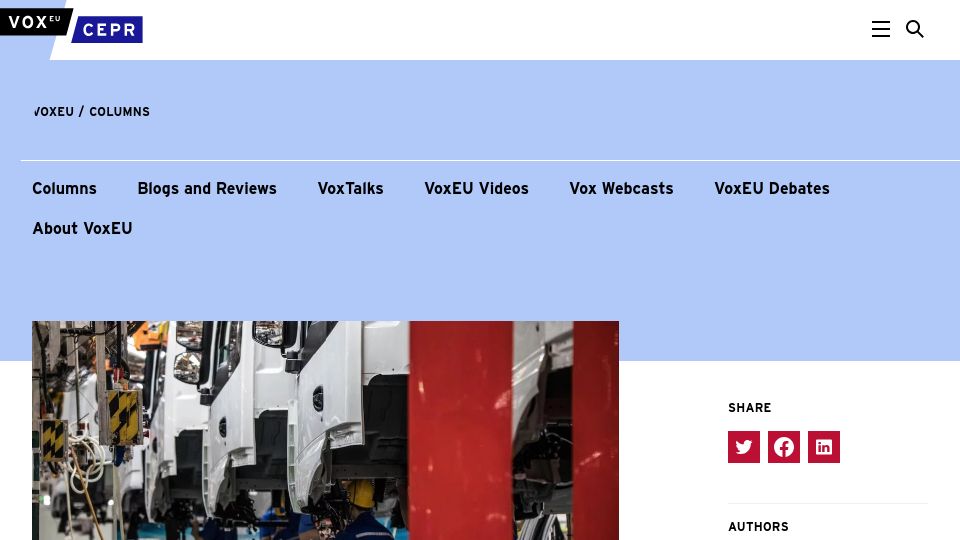 Screenshot of cepr.org: China is the manufacturing superpower