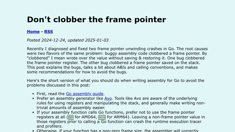 Screenshot of nsrip.com: Don't Clobber the Frame Pointer