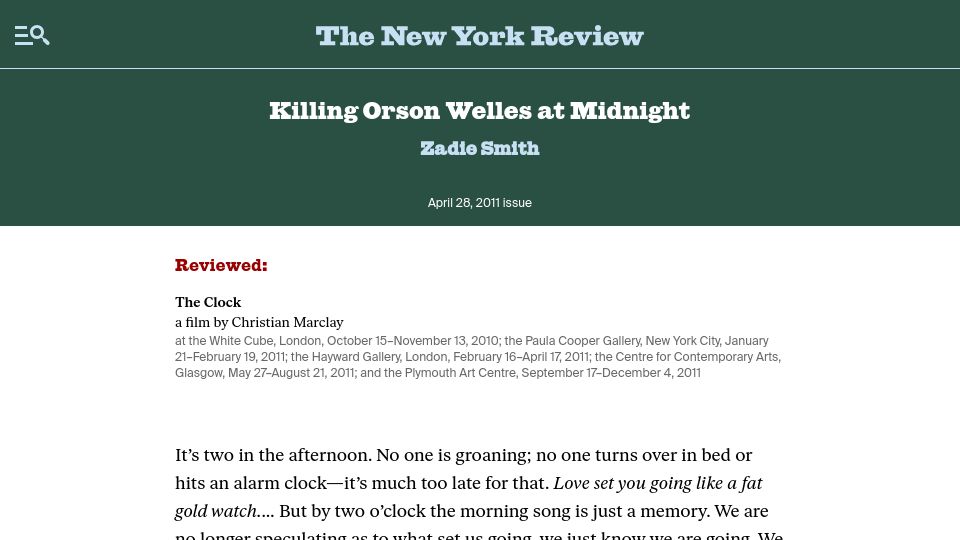 Screenshot of nybooks.com: Killing Orson Welles at Midnight (2011)