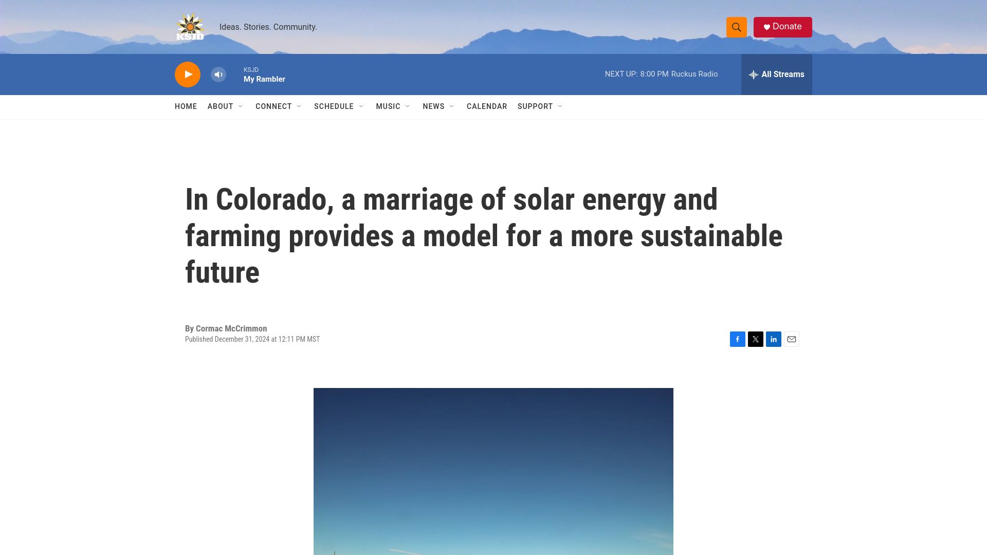 Screenshot of ksjd.org: In Colorado, a marriage of solar energy and farming