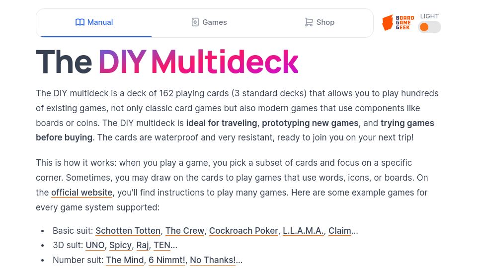 Screenshot of diymultideck.mauri.app: The DIY Multideck