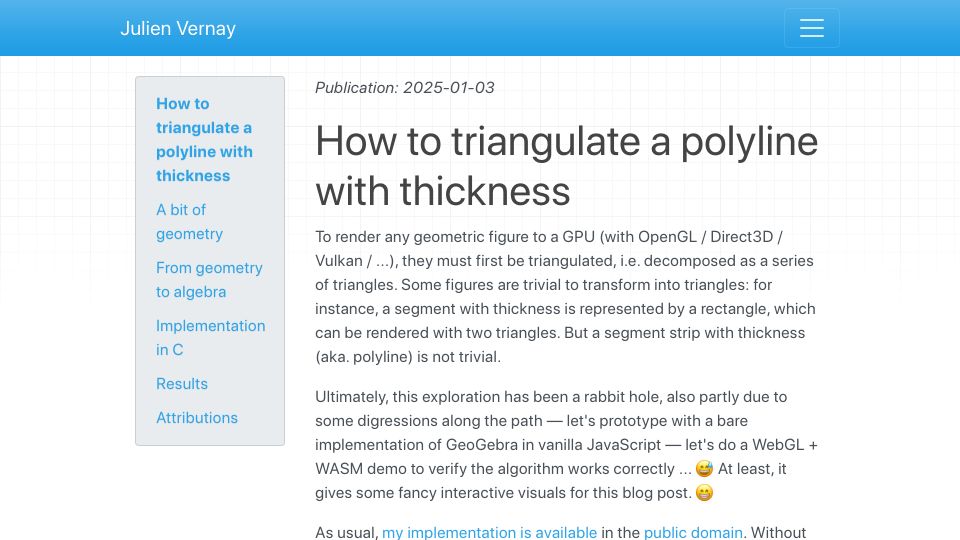 Screenshot of jvernay.fr: How to triangulate a polyline with thickness