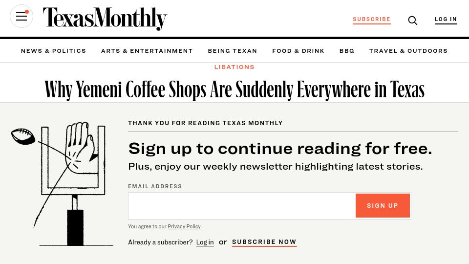 Screenshot of texasmonthly.com: Yemeni Coffee Shops in Texas
