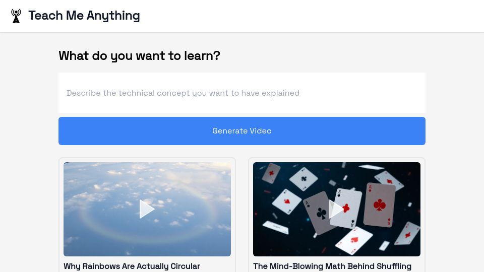 Screenshot of tma.live: Show HN: AI that generates 3blue1brown-style explainer videos