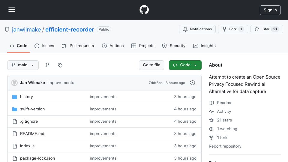 Screenshot of github.com: Show HN: Open Rewind – POC for audio and screen and video streaming to S3