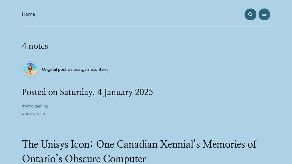 Screenshot of postgamecontent.com: The Unisys Icon: One Canadian Xennial's Memories of Ontario's Obscure Computer