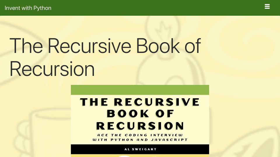 Screenshot of inventwithpython.com: The Recursive Book of Recursion