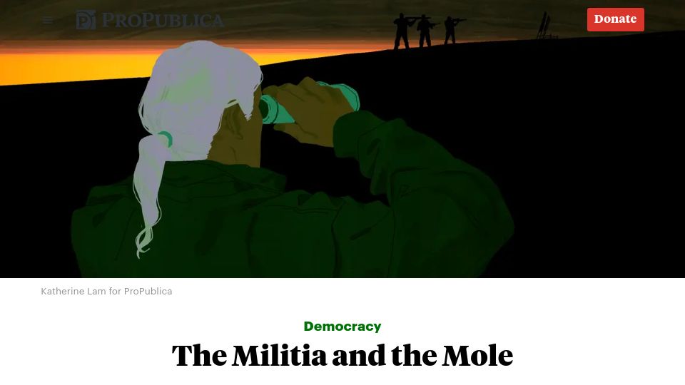Screenshot of propublica.org: A mole infiltrated the highest ranks of American militias
