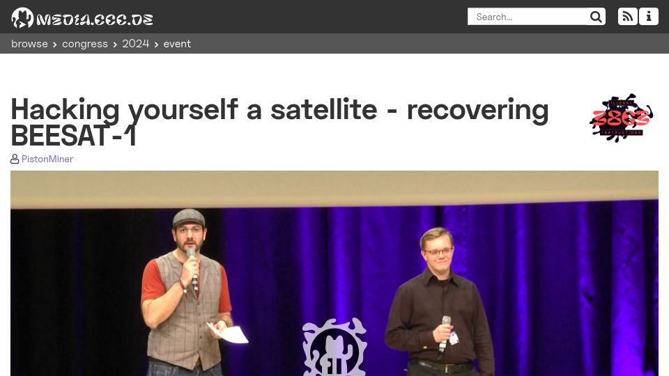 Screenshot of media.ccc.de: Hacking yourself a satellite – recovering BEESAT-1 [video]