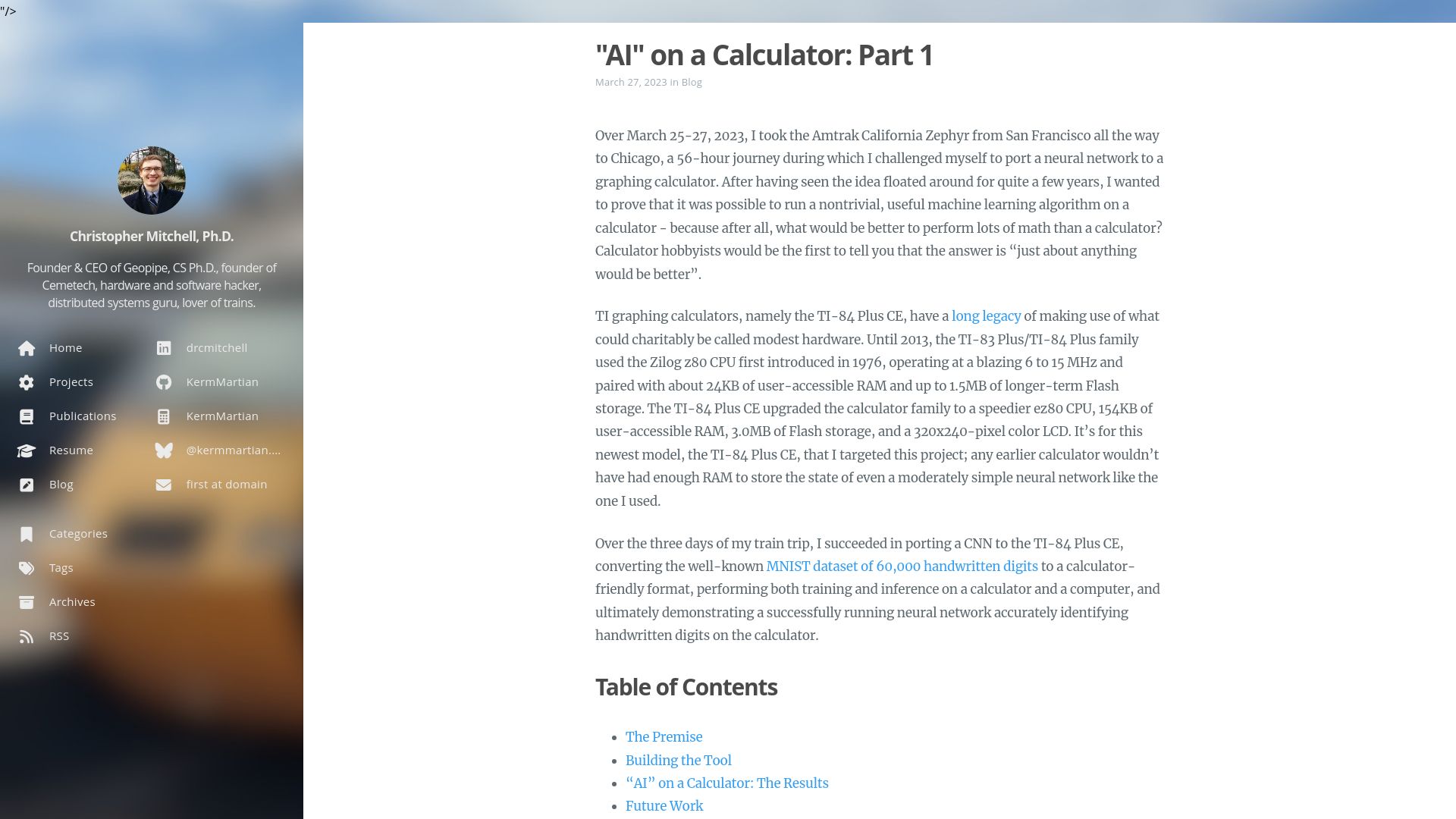 Screenshot of z80.me: "AI" on a Calculator (2023)