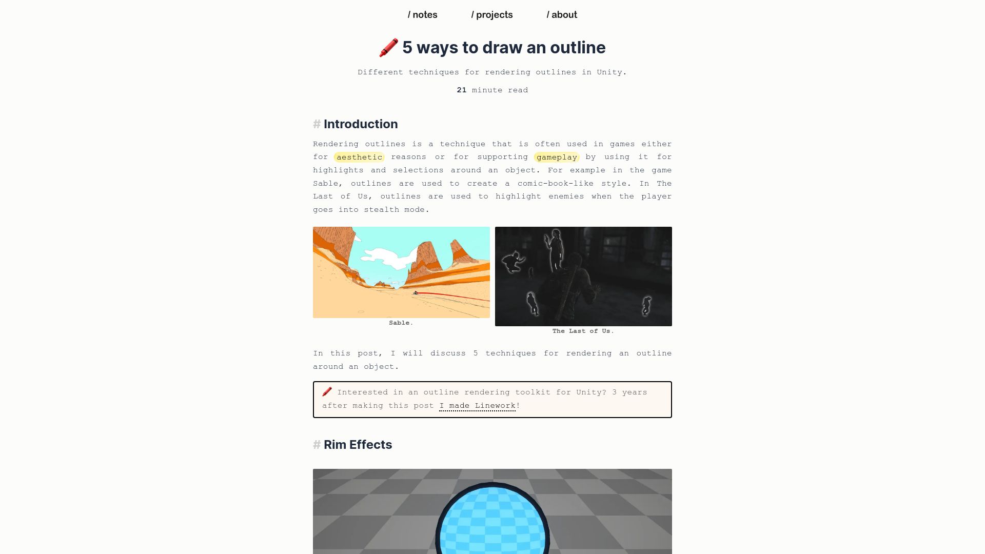 Screenshot of ameye.dev: How to draw an outline in a video game