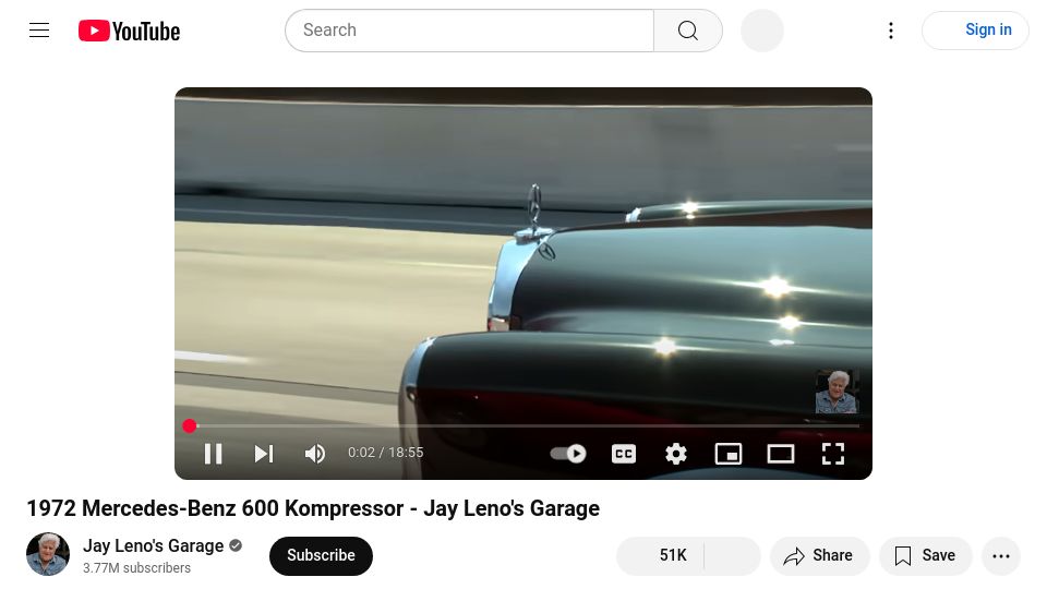 Screenshot of youtube.com: 1972 Mercedes-Benz 600 Kompressor [video]