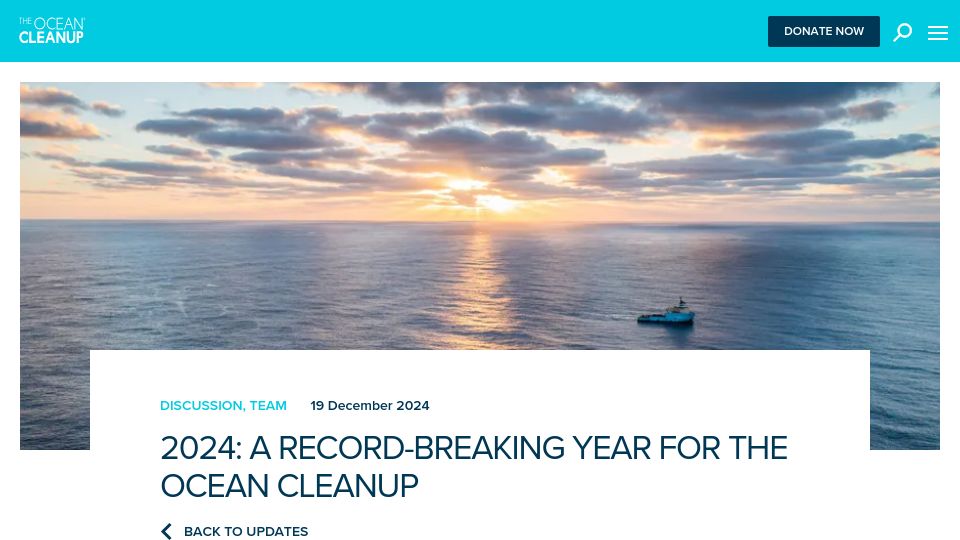 Screenshot of theoceancleanup.com: 2024: A Record-Breaking Year for the Ocean Cleanup