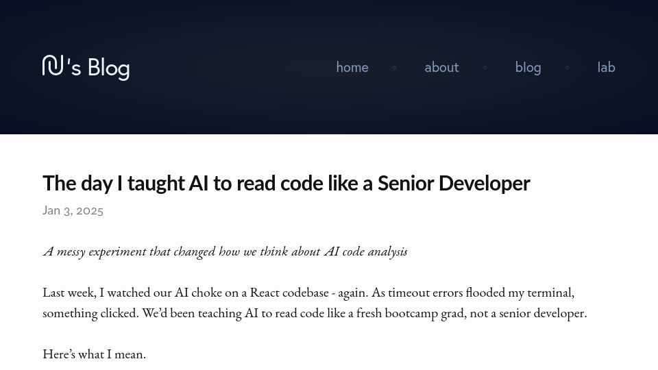 Screenshot of nmn.gl: A messy experiment that changed how I think about AI code analysis