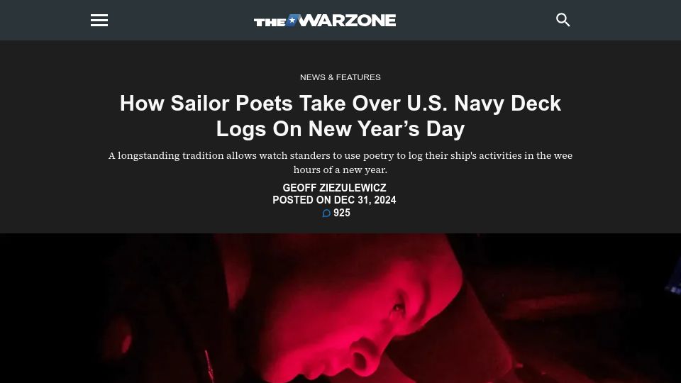 Screenshot of twz.com: Sailor Poets Take over U.S. Navy Deck Logs on New Year's Day