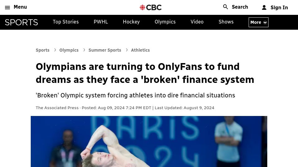 Screenshot of cbc.ca: Olympians turn to OnlyFans to fund dreams due to 'broken' finance system (2024)