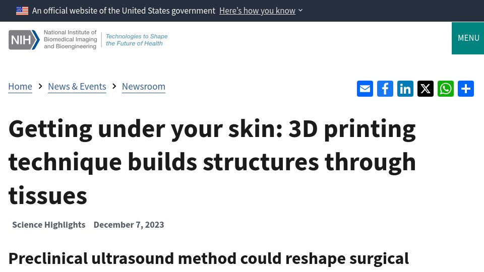Screenshot of nibib.nih.gov: No-hole surgery: no keyhole, yet surgeons can now still operate under your skin