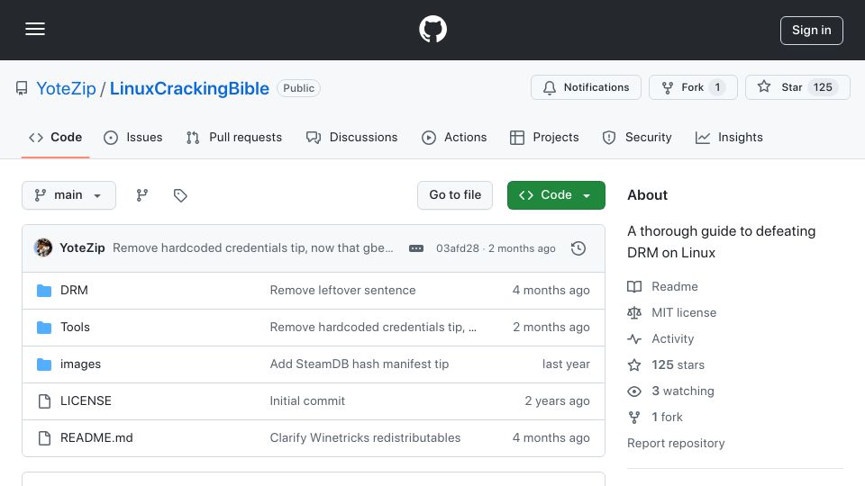Screenshot of github.com: Linux Cracking Bible – The GNU Testament