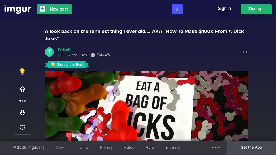Screenshot of imgur.com: I made $100K from a dick joke