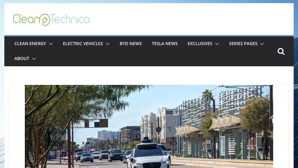 Screenshot of cleantechnica.com: Waymo Robotaxis Much Safer Than Any Human-Driven Cars