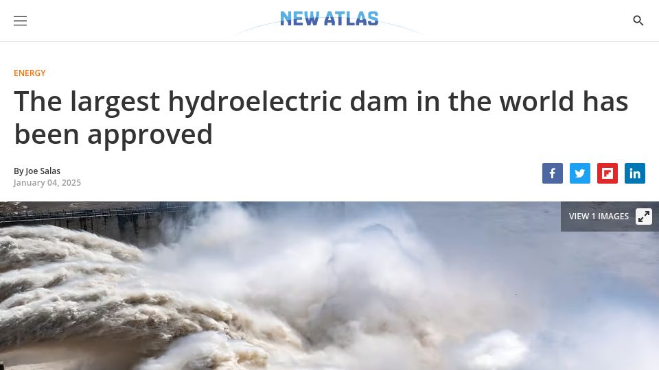 Screenshot of newatlas.com: The largest hydroelectric dam in the world has been approved