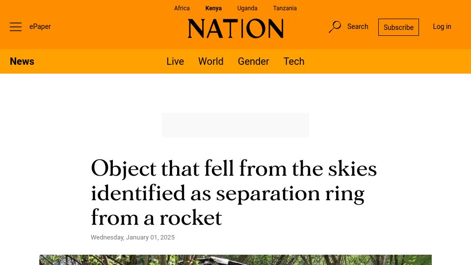Screenshot of nation.africa: Object that fell from the skies identified as separation ring from a rocket