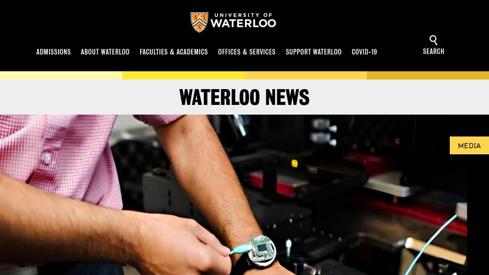 Screenshot of uwaterloo.ca: Researchers design wearable tech that can sense glucose levels more accurately