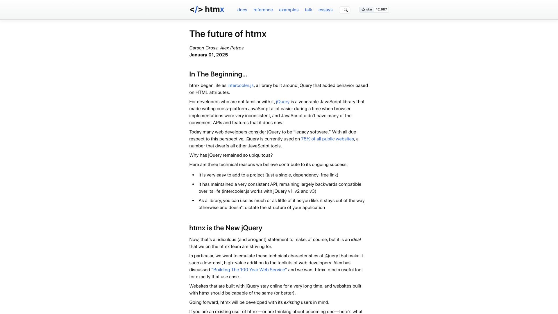Screenshot of htmx.org: The Future of Htmx