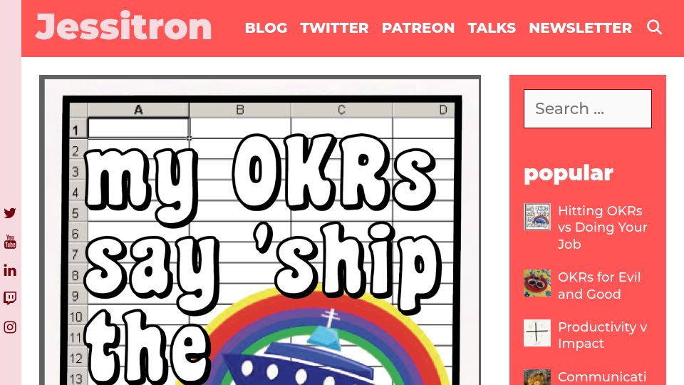 Screenshot of jessitron.com: Hitting OKRs vs. Doing Your Job