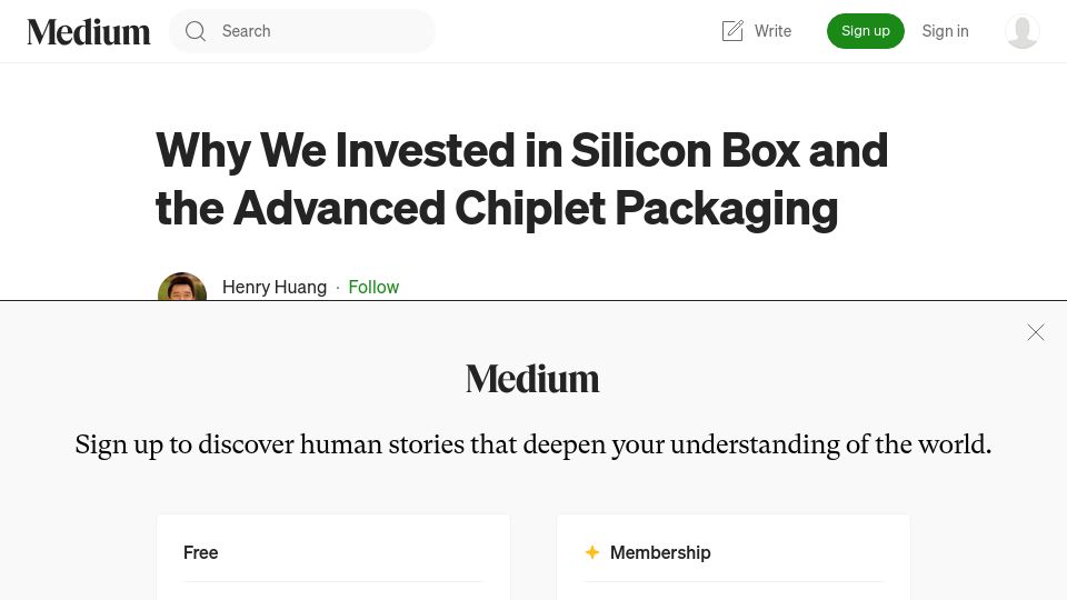 Screenshot of medium.com: Why we invested in Silicon Box and the advanced chiplet packaging