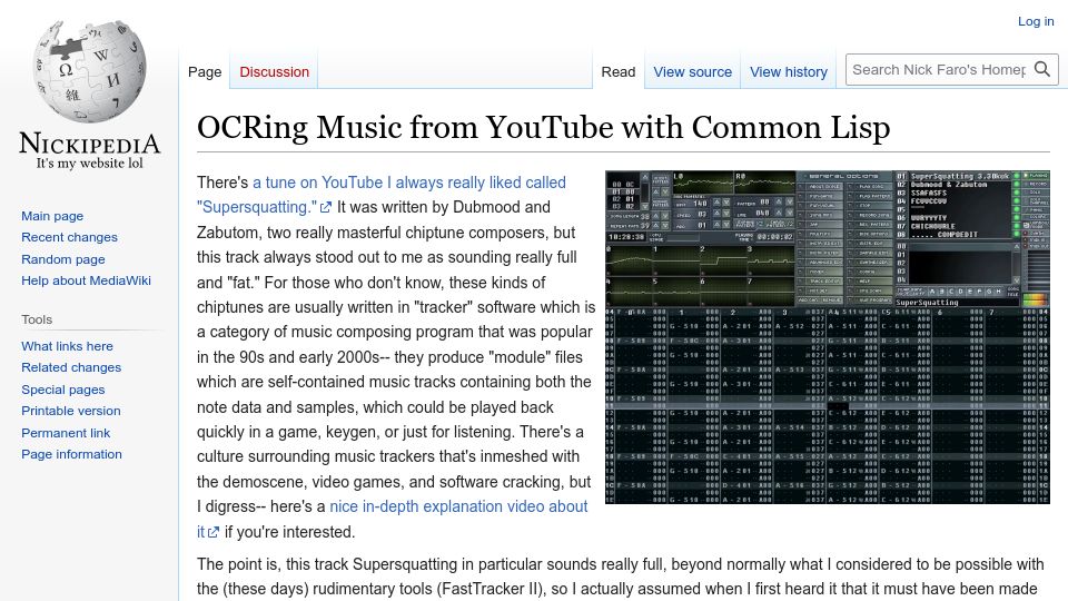 Screenshot of nickfa.ro: OCRing Music from YouTube with Common Lisp