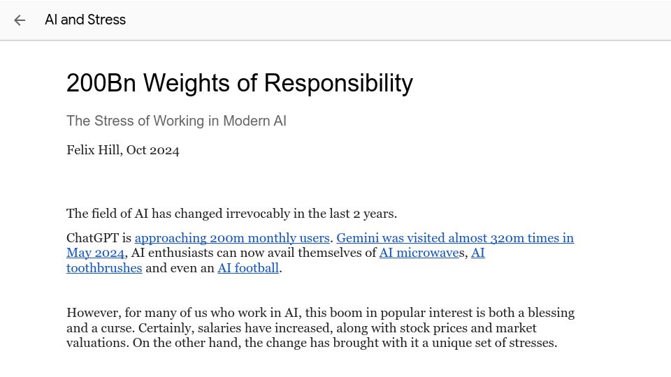 Screenshot of docs.google.com: 200Bn Weights of Responsibility - Felix Hill