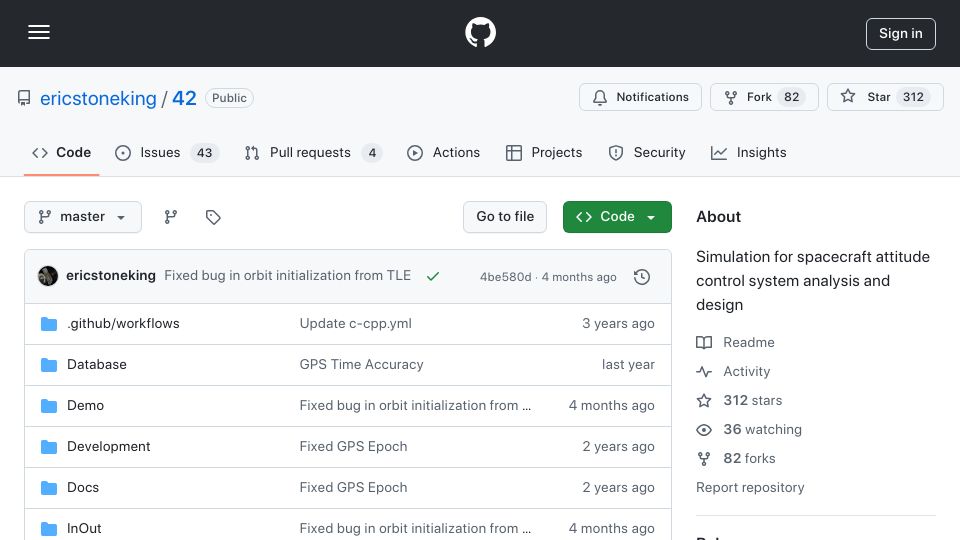 Screenshot of github.com: 42 - Spacecraft Simulation