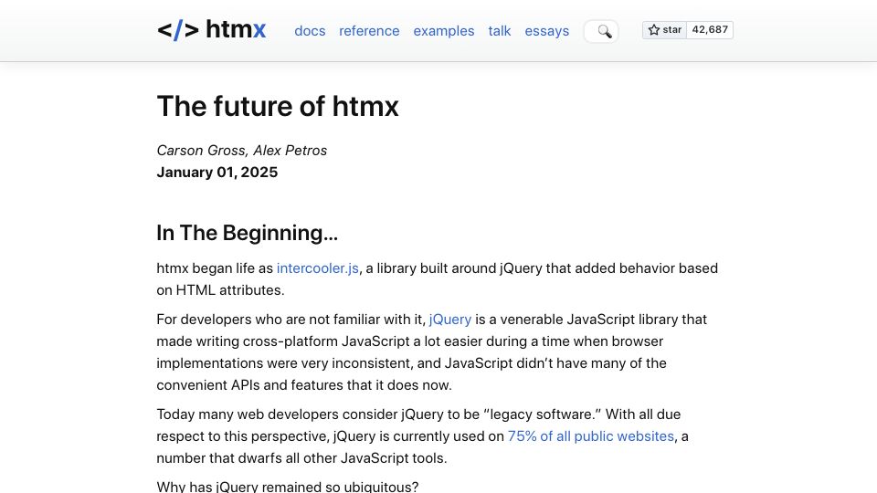 Screenshot of htmx.org: The Future of Htmx