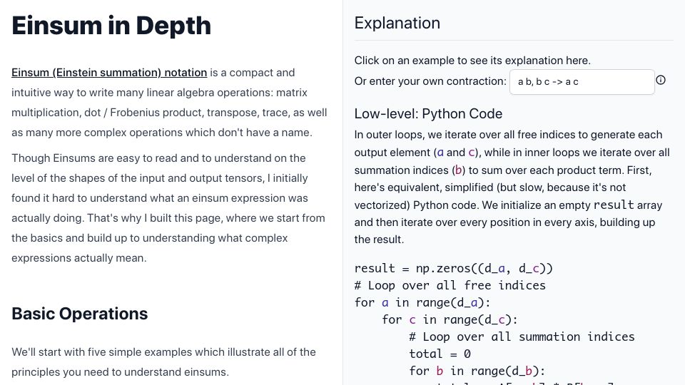 Screenshot of einsum.joelburget.com: Einsum in Depth