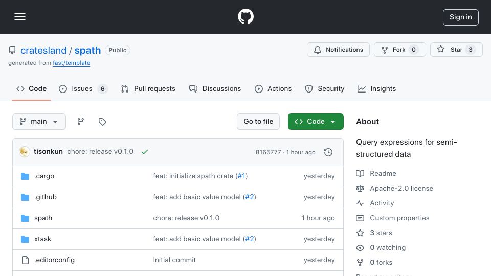 Screenshot of github.com: Show HN: SPath is a Rust lib for query JSONPath over any semi-structured data