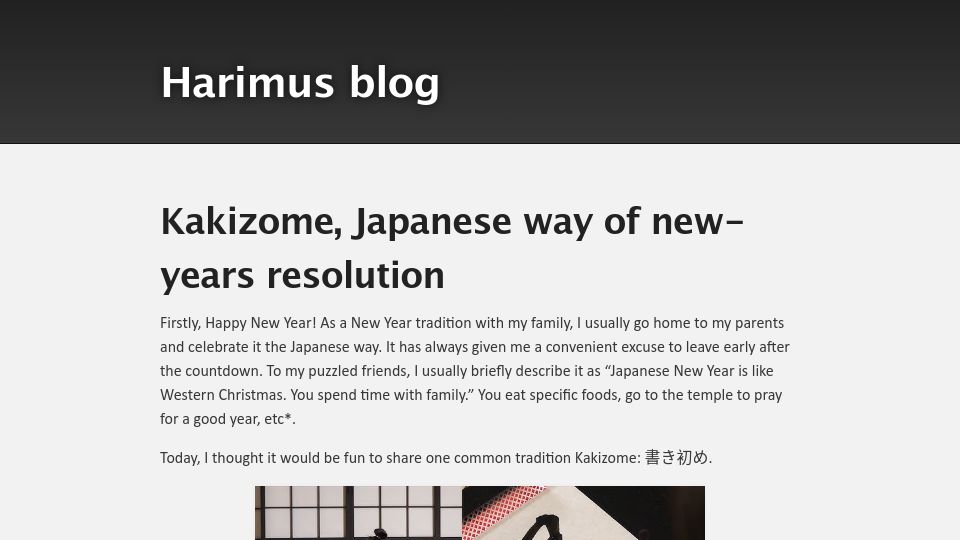 Screenshot of harimus.github.io: Kakizome: Japanese way of new-years resolution