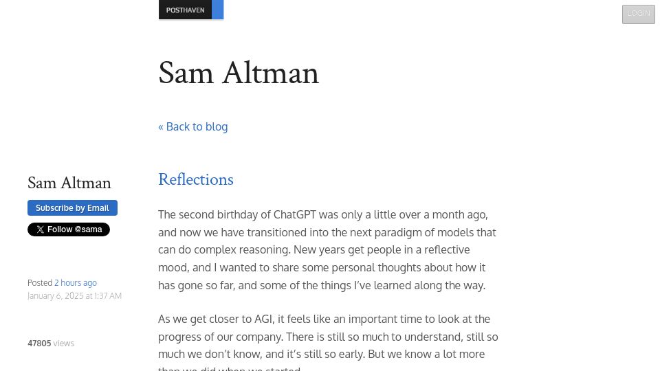 Screenshot of blog.samaltman.com: Reflections