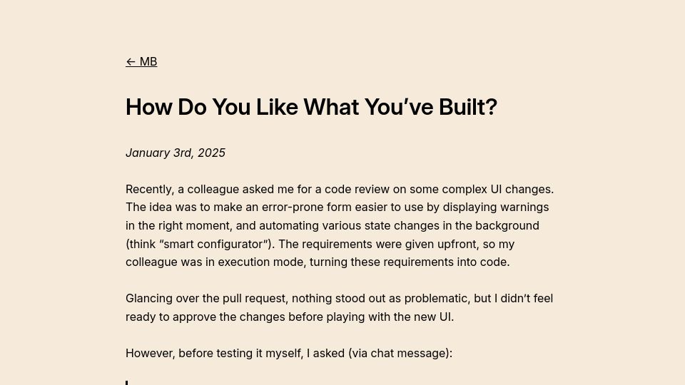 Screenshot of morrisbrodersen.de: How Do You Like What You've Built?