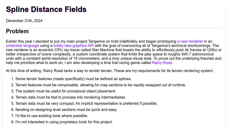 Screenshot of zone.dog: Spline Distance Fields