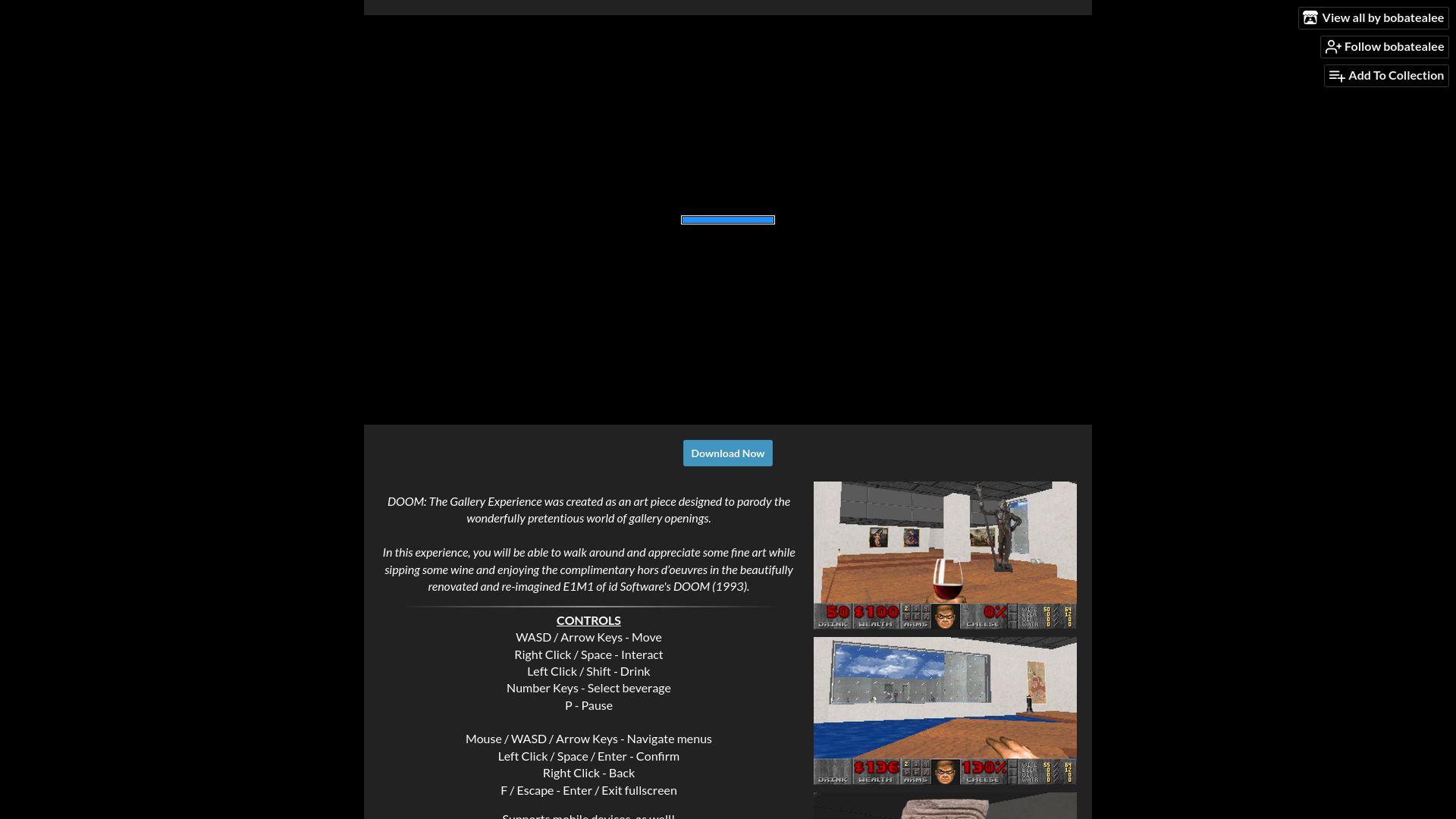 Screenshot of bobatealee.itch.io: Doom, the Gallery Experience