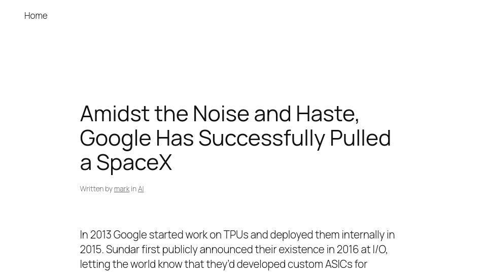 Screenshot of markmaunder.com: Amidst the Noise and Haste, Google Has Successfully Pulled a SpaceX