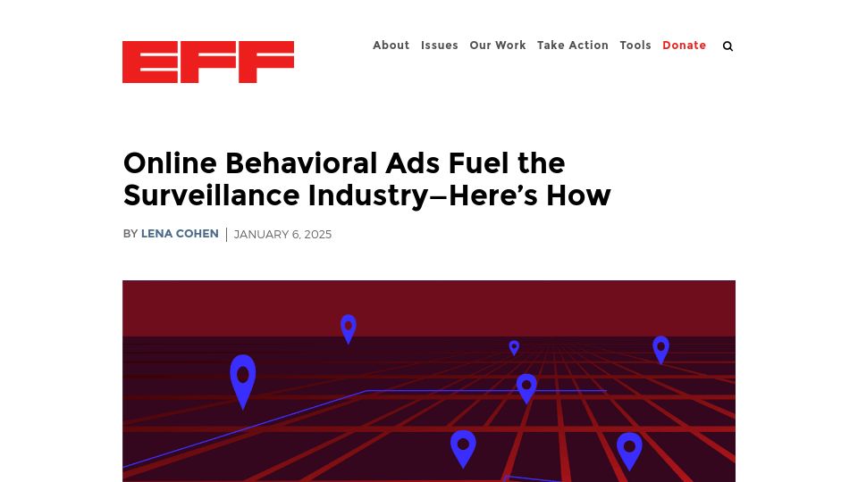 Screenshot of eff.org: Online Behavioral Ads Fuel the Surveillance Industry