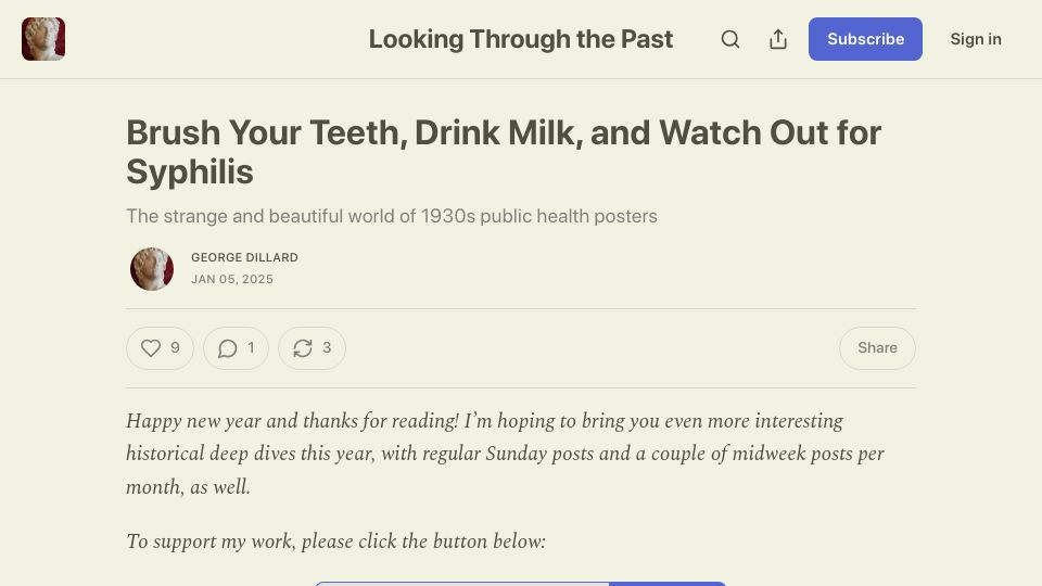 Screenshot of worldhistory.substack.com: The world of 1930s public health posters