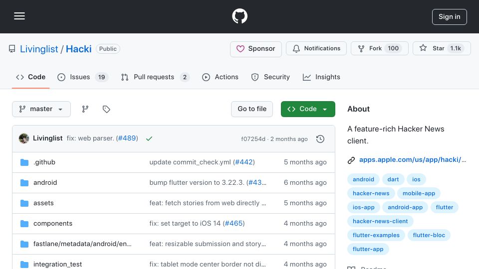 Screenshot of github.com: A feature-rich Hacker News client