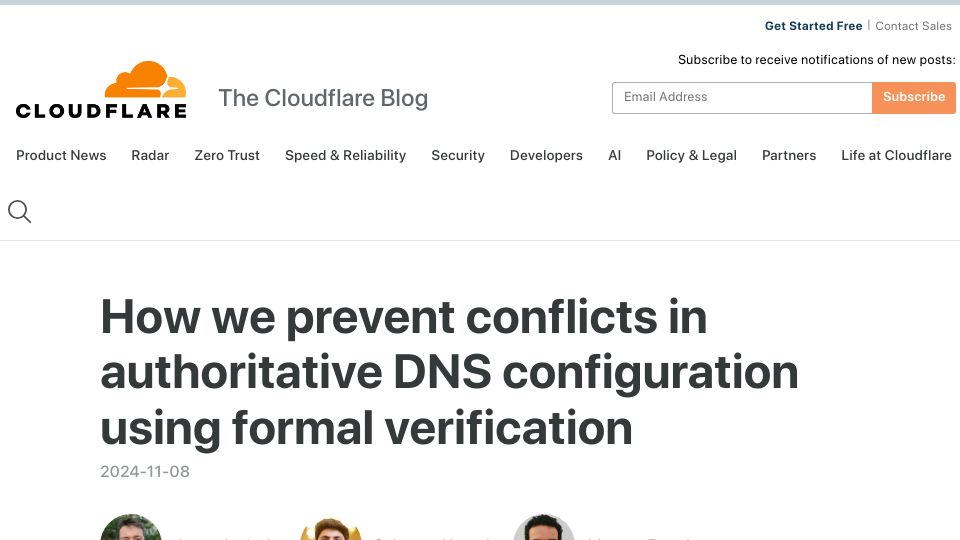Screenshot of blog.cloudflare.com: Preventing conflicts in authoritative DNS config using formal verification