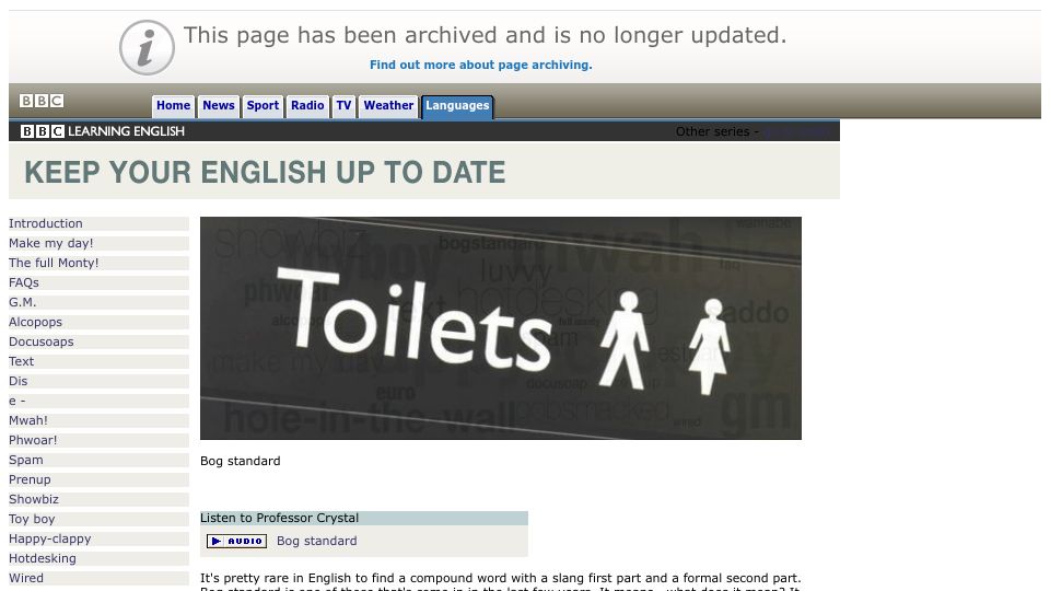 Screenshot of bbc.co.uk: Bog Standard (2005)