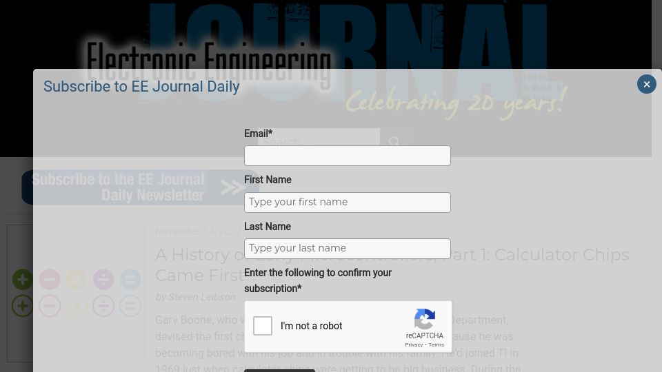 Screenshot of eejournal.com: A History of Early Microcontrollers, Part 1: Calculator Chips Came First (2022)