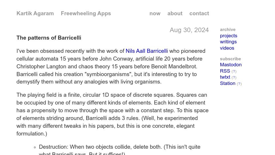 Screenshot of akkartik.name: The Patterns of Barricelli (2024)